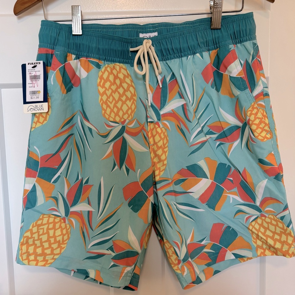 Tilly's Blue Crown Men's Tropical Print Swim Trunks - Multicolor